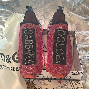 Dolce and Gabbana pink rhinestone sneakers.